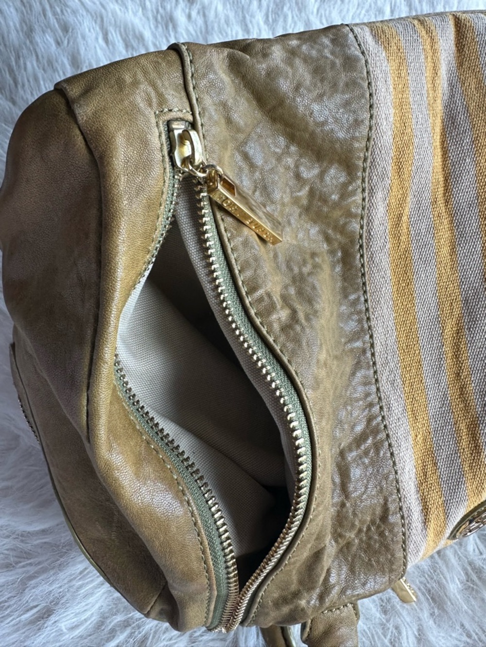 Tory Burch Matilda green tea .. Yellow Striped Leather Satchel bag - Picture 10 of 10